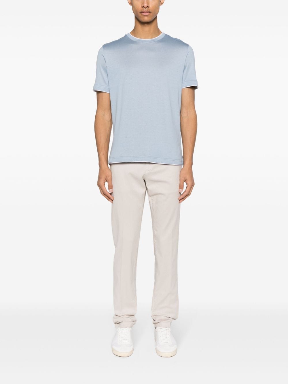 Eleventy contrasting-trim cotton T-shirt - Blauw