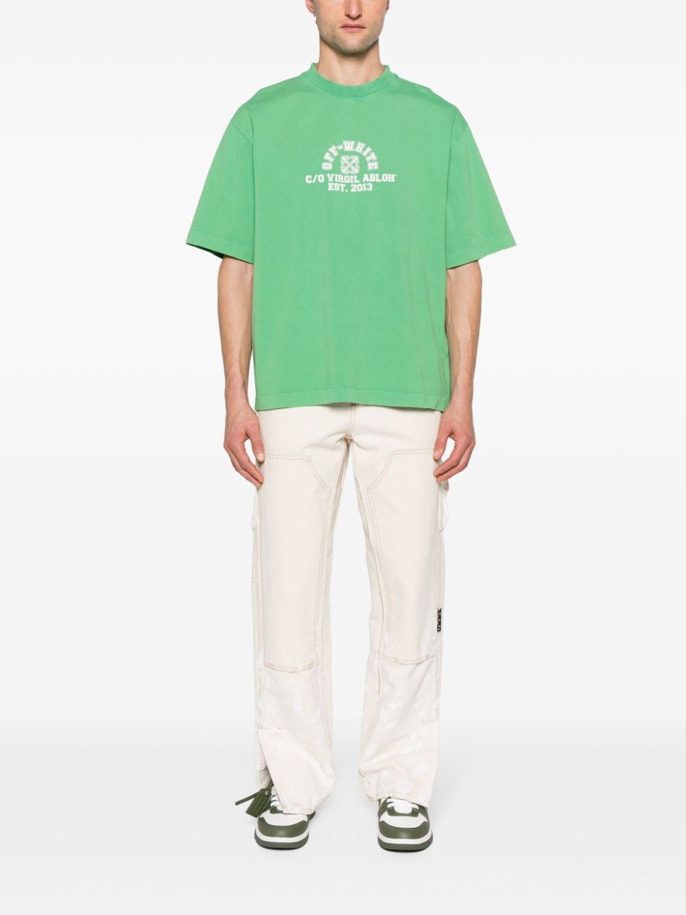 Off-White logo-print cotton T-shirt - Groen