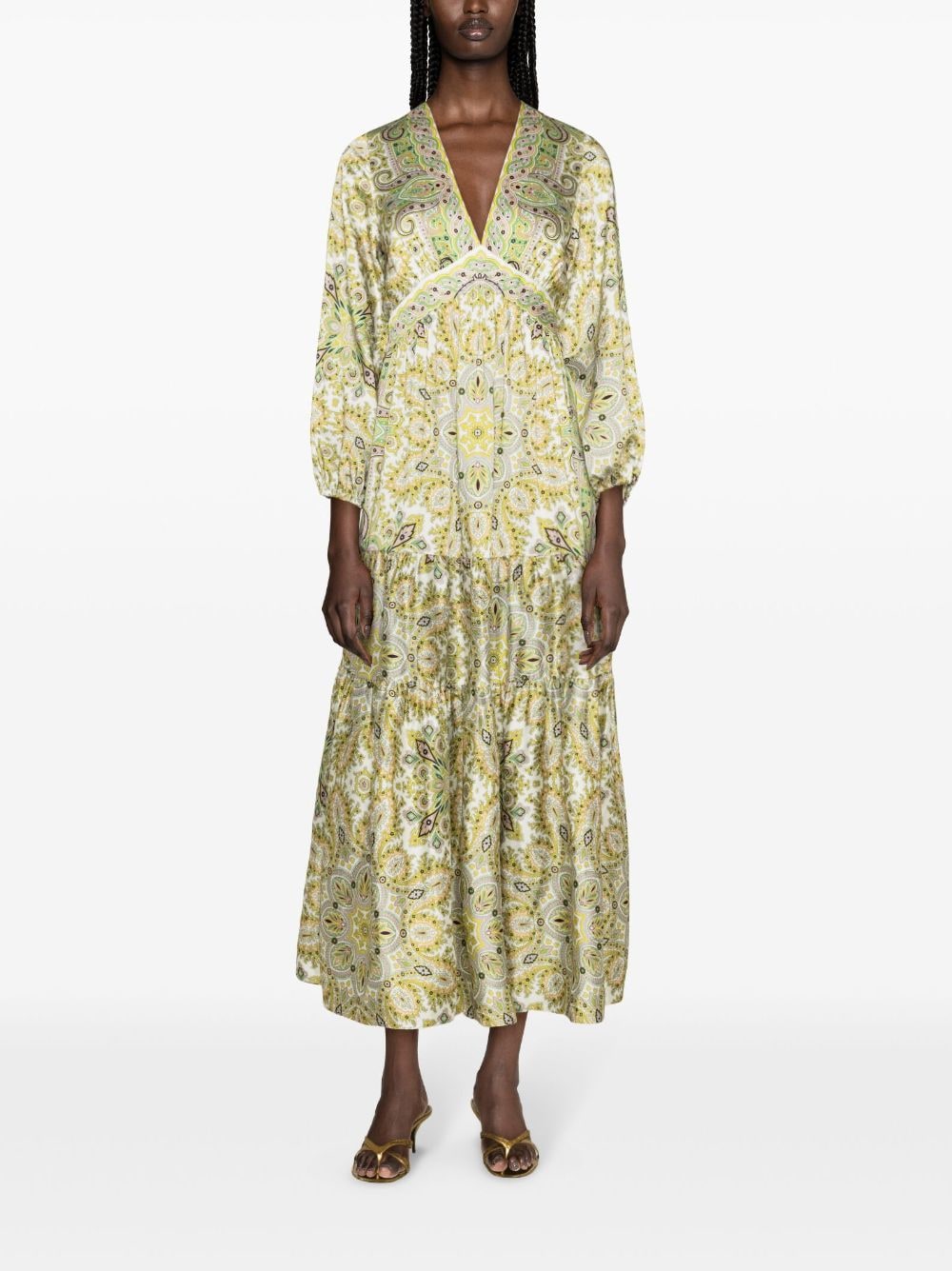 SANDRO Flared maxi-jurk met paisley-print - Wit