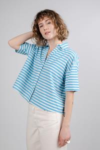 Brava Fabrics Damen vegan Bluse Oversize Cropped Stripes Blau