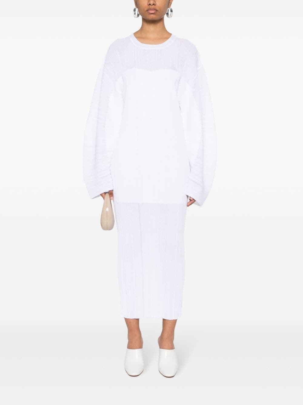 Stella McCartney Fijngebreide plissé midi-jurk - Wit