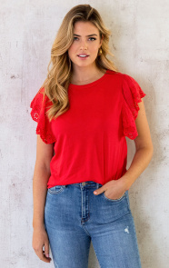 The Musthaves Ruffle Embroidery Top Rood