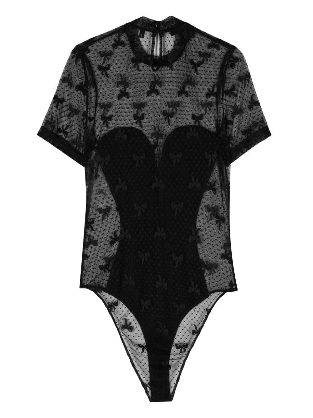 ROTATE bow-embroidered mesh body - Zwart