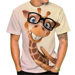 Baibao QIQI Zomer Grappige Mannen T-shirt Tops 3d Print Giraffe Animal Tees O-hals Oversized Shirts Jongens Kleding Casual Streetwear Korte Mouw
