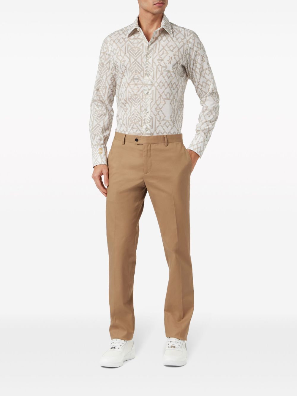 Billionaire geometric-print linen shirt - Beige