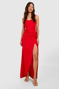 Boohoo Tall Woven Twist Front Maxi Dress, Red