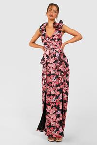 Boohoo Textured Floral Cut Out Ring Detail Maxi Dress, Pink