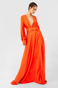 Boohoo Satin Twist Front Maxi Bridesmaid Dress, Orange