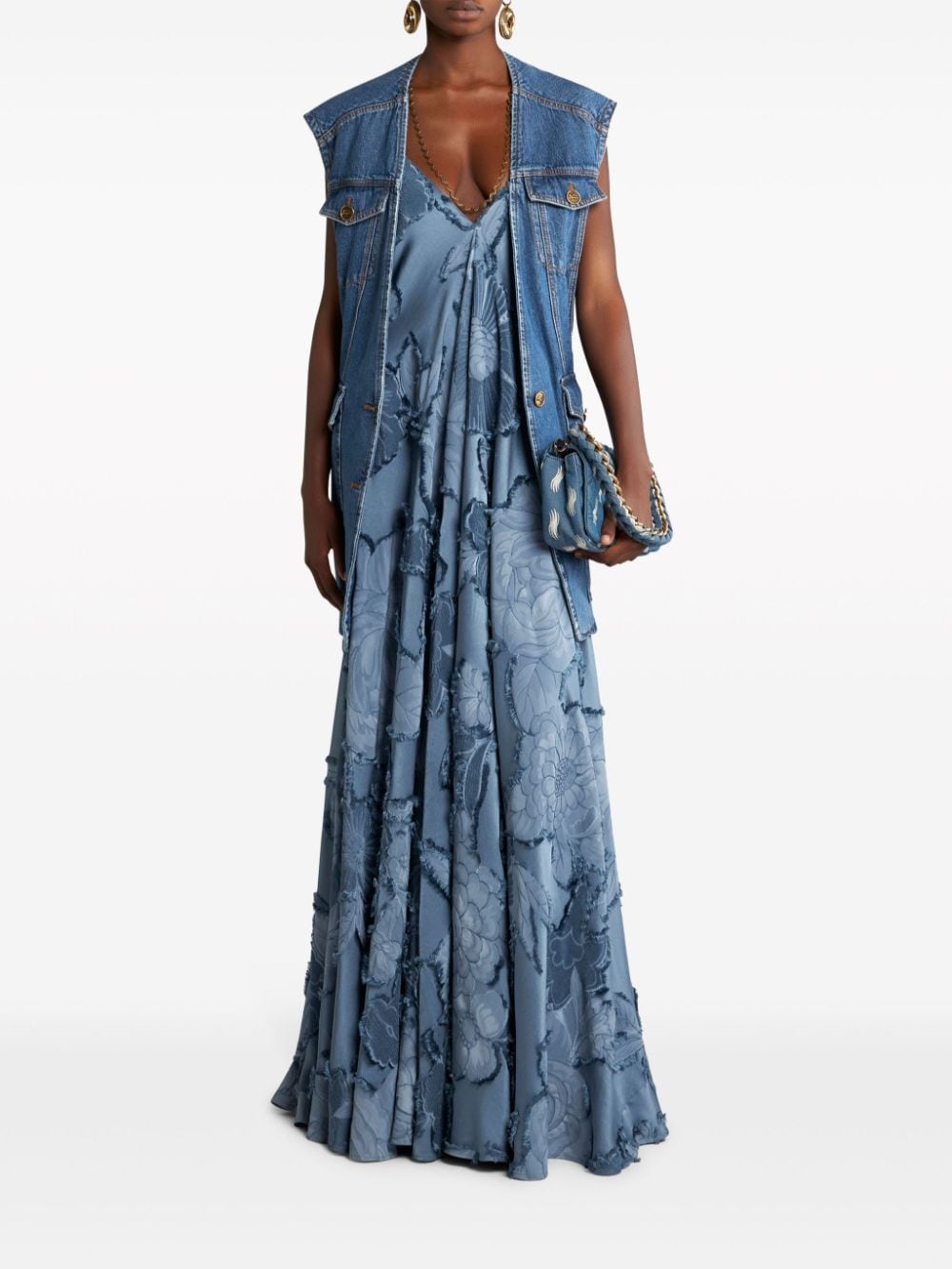 ETRO floral-jacquard dress - Blauw