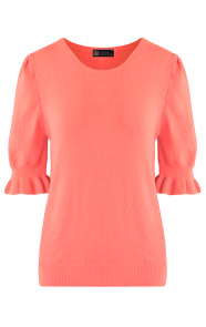 The Musthaves Knitted Pofmouwen Ruffle Top Koraal