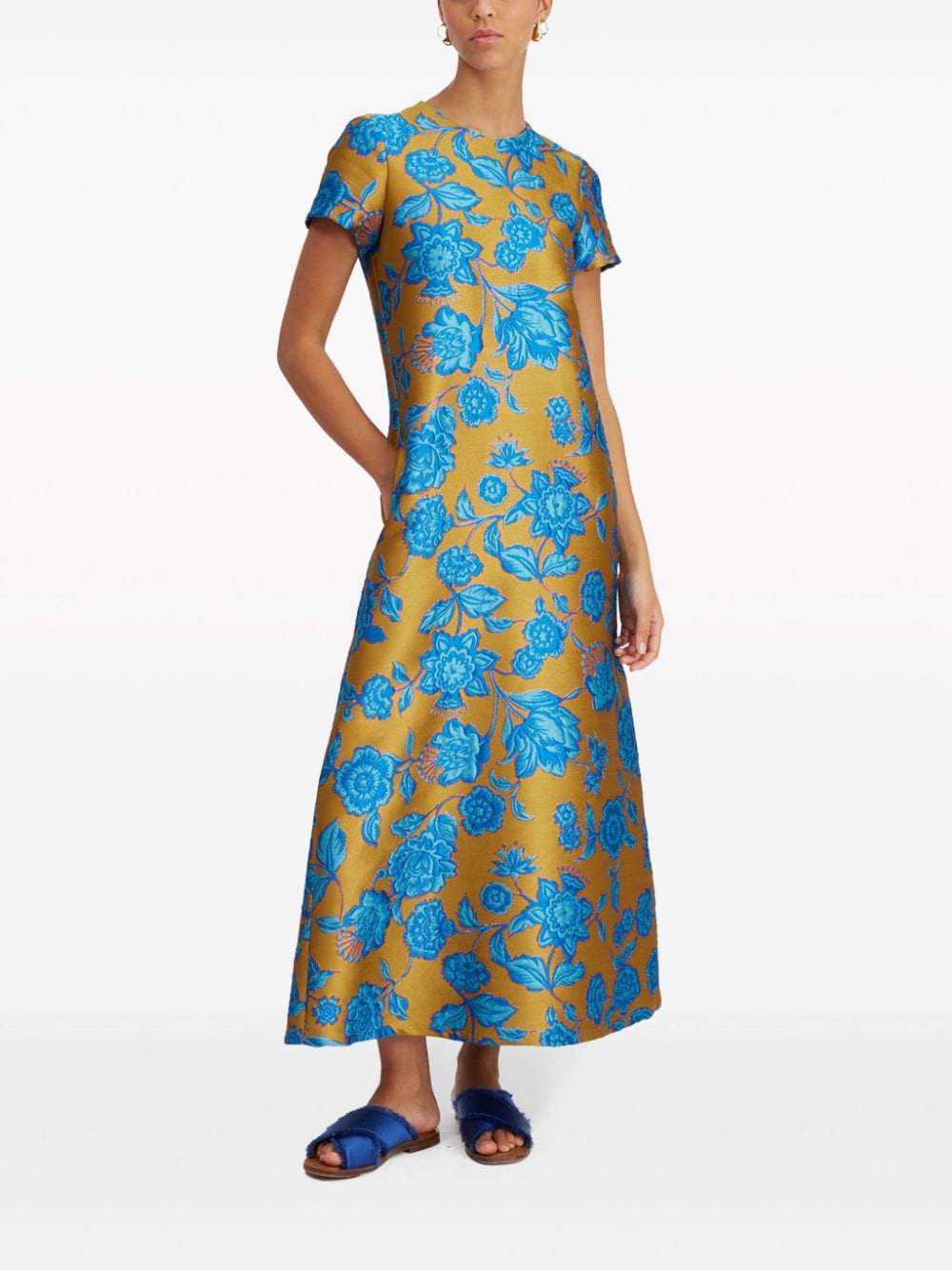 La DoubleJ Maxi-jurk met bloemjacquard - Geel