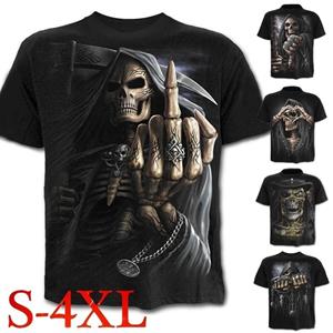 YiShun Herenmode Schedel Gedrukt 3D T-shirt Korte Mouw O-hals Grappige Gothic Death God Tops