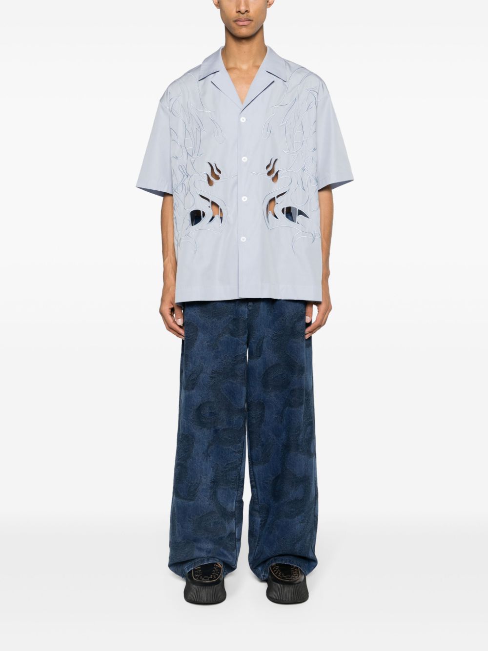 Feng Chen Wang Overhemd met borduurwerk - Blauw