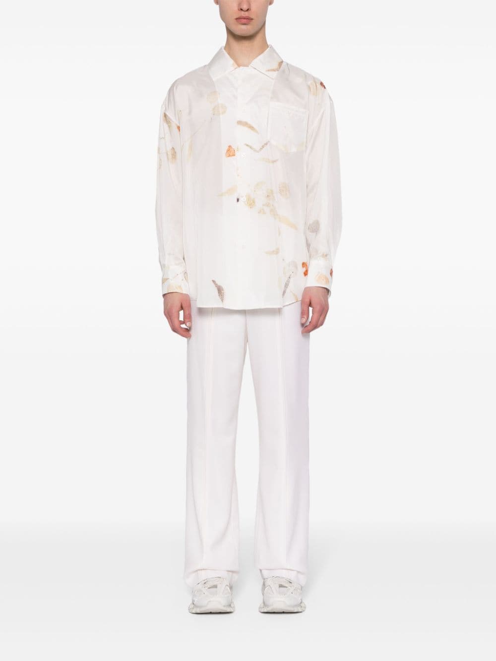 Feng Chen Wang Zijden overhemd met bladerprint - Wit