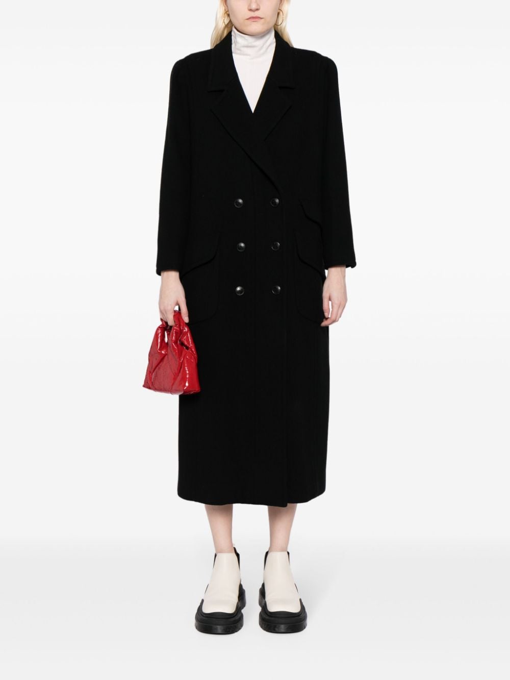 CHANEL Pre-Owned double-breasted wool coat - Zwart