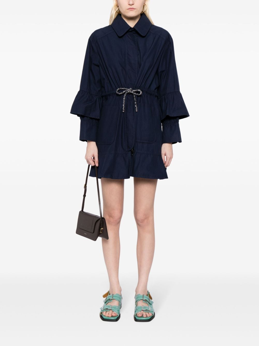 CHANEL Pre-Owned cotton layered drawstring coat - Blauw