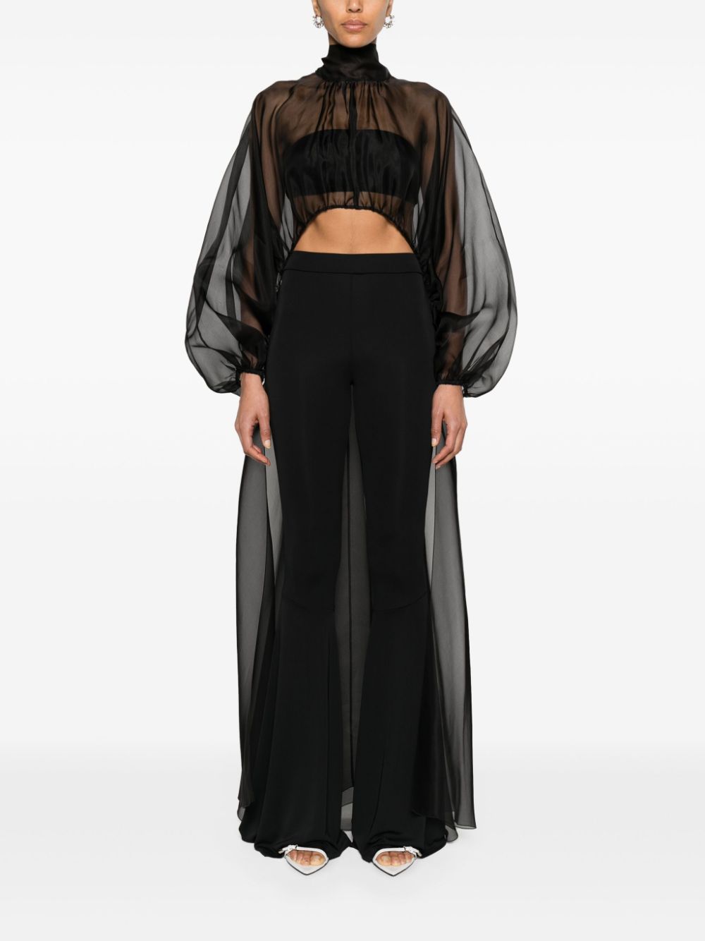 Alberta Ferretti high-low silk blouse - Zwart