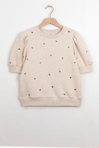 Sissy-Boy Beige Sweater Met Korte Pofmouwen En Hartjes