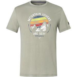 SUPER.NATURAL T-Shirt für Herren, Merino NORTHERN LIGHTS Berg Motiv, bunt