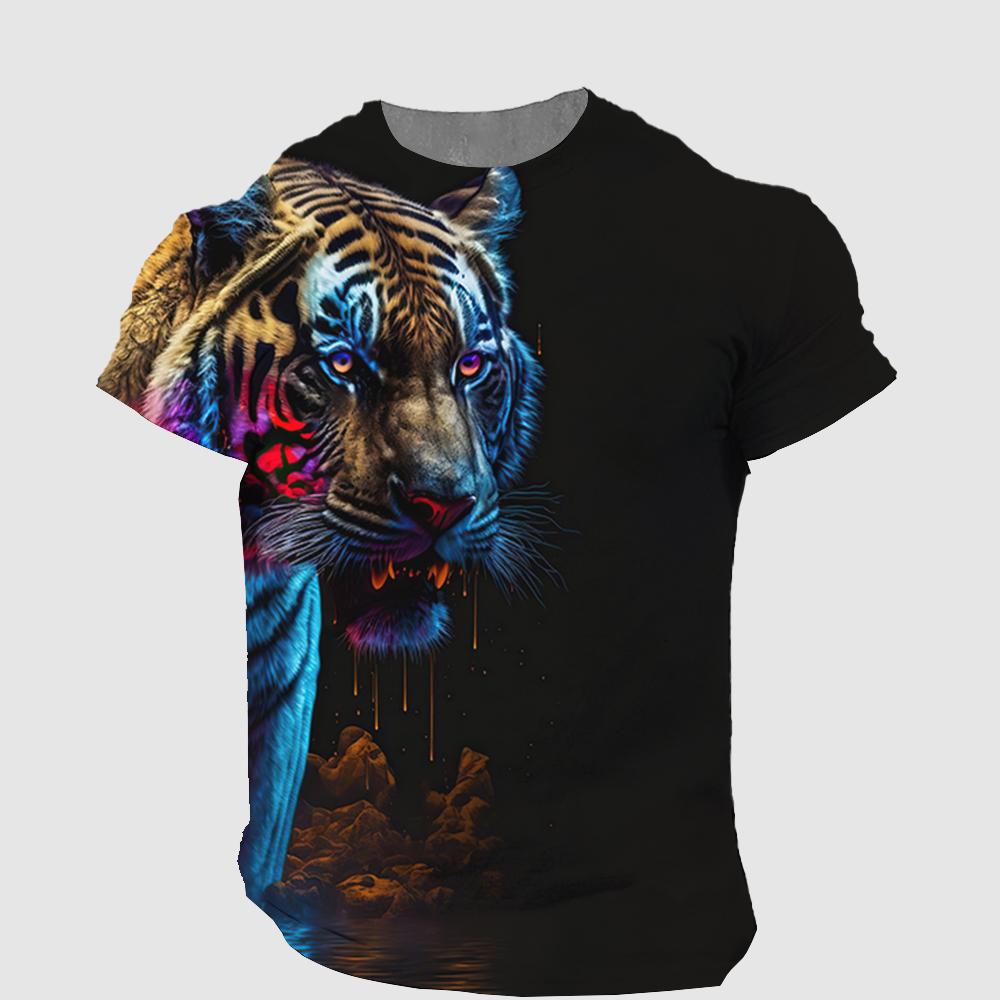 Exclusive 3D T-shirt Oversized Men's T-Shirt 3D Tiger Print Tees Tops Summer Casual Mens Animal Pattern T Shirt Streetwear Quick Dry Fashion Clothes