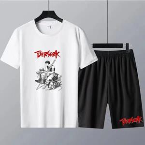 Xuhaijian02 Japanese Anime Berserk Print Men's Round Neck T-shirt Sets Summer T-Shirt Shorts 2pcs Set Oversized Tracksuit Casual Men Clothes