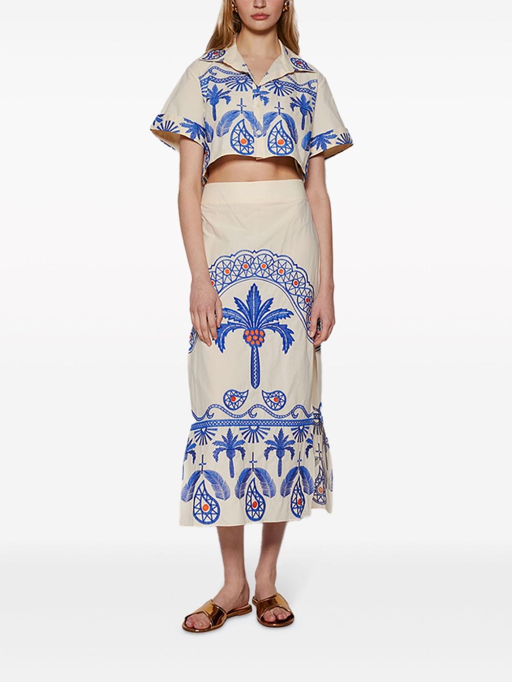 Johanna Ortiz Manyattas embroidered cropped cotton-blend shirt - Beige