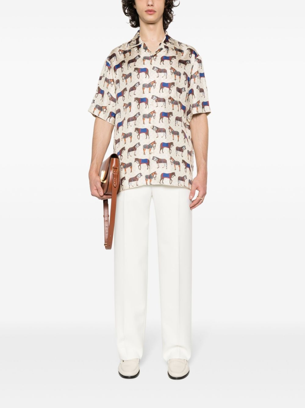 Gucci horse-print silk shirt - Beige