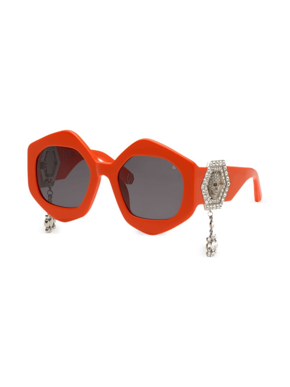 Philipp Plein skull-charm hexagon-frame sunglasses - Oranje