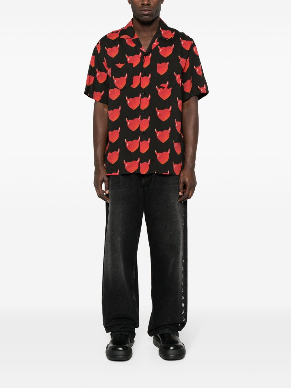 Vision Of Super Vos heart-print bowling shirt - Zwart