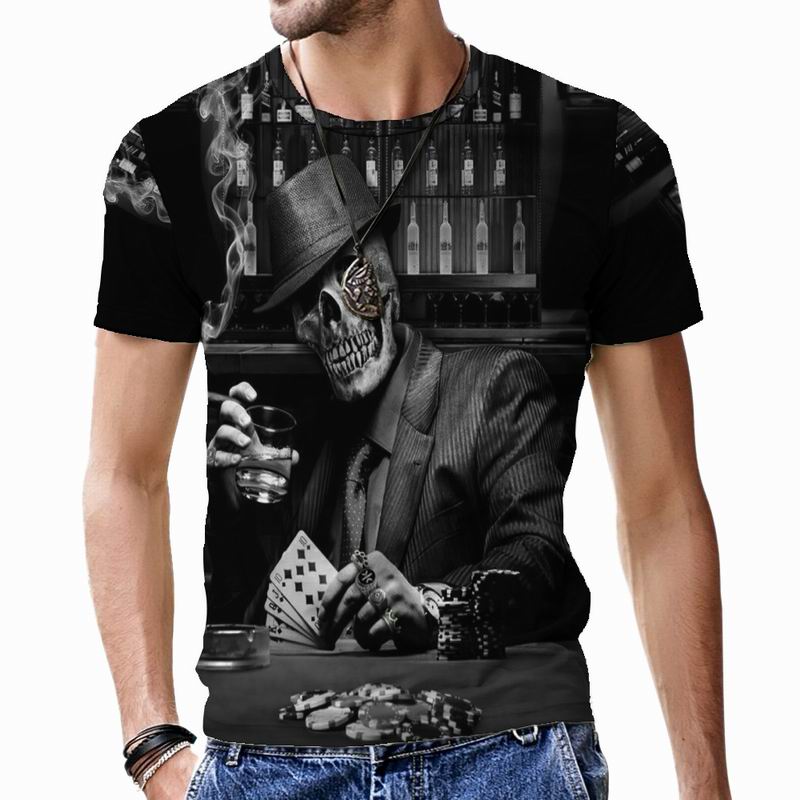 Xiao Xiang Terror Skull Heren T-shirt Korte Mouw Losse Hip Hop Harajuku Cool Casual 3D Print Kleding Oversized Grappig Tops Ademend mannelijk