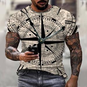 Wengy 2 Zomer Vintage Kompas T-shirt Mannen 3D Afdrukken T-shirt Mode Straat Harajuku T-shirt Korte Mouw Oversized Top Herenkleding