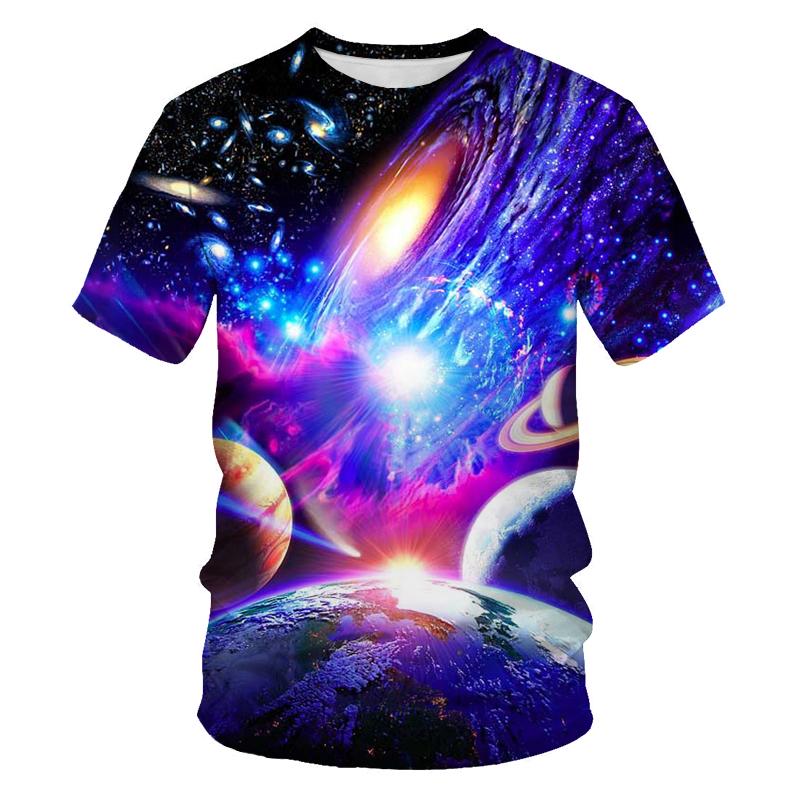 Xin nan zhuang Zomer Briljante Sterrenhemel grafische t-shirts Voor Mannen Mode Universum Planeet Patroon T-shirt Persoonlijkheid Hip Hop Print t-shirts