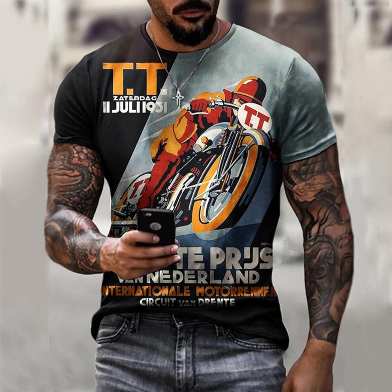 ETST WENDY Retro Men's T Shirt 3d Vintage Motorcycle Oversized Tshirt For Men Clothing Biker Racing T-shirts Motor Tees Tops Summer Apparel