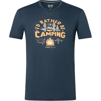 SUPER.NATURAL T-Shirt für Herren, Merino NO GLAMPING Camp Motiv, atmungsaktiv