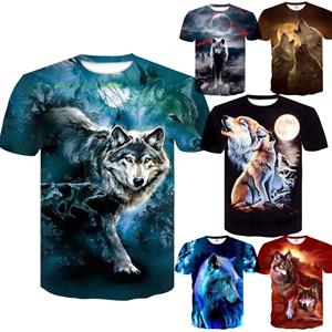 Lgji Mannen O-hals Creative Animal T-Shirt Korte Mouw Digitale Wolf 3D Print Shirt Tops