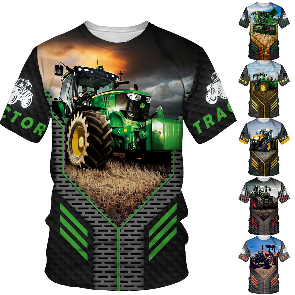 Kolesw Unisex mode 3D-bedrukt T-shirt Tractor T-shirts met korte mouwen