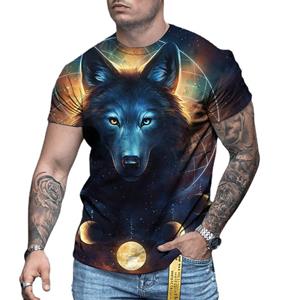HerSight Zomer heren T-shirt 3D dierenprint losse ronde hals korte mouw tops heren