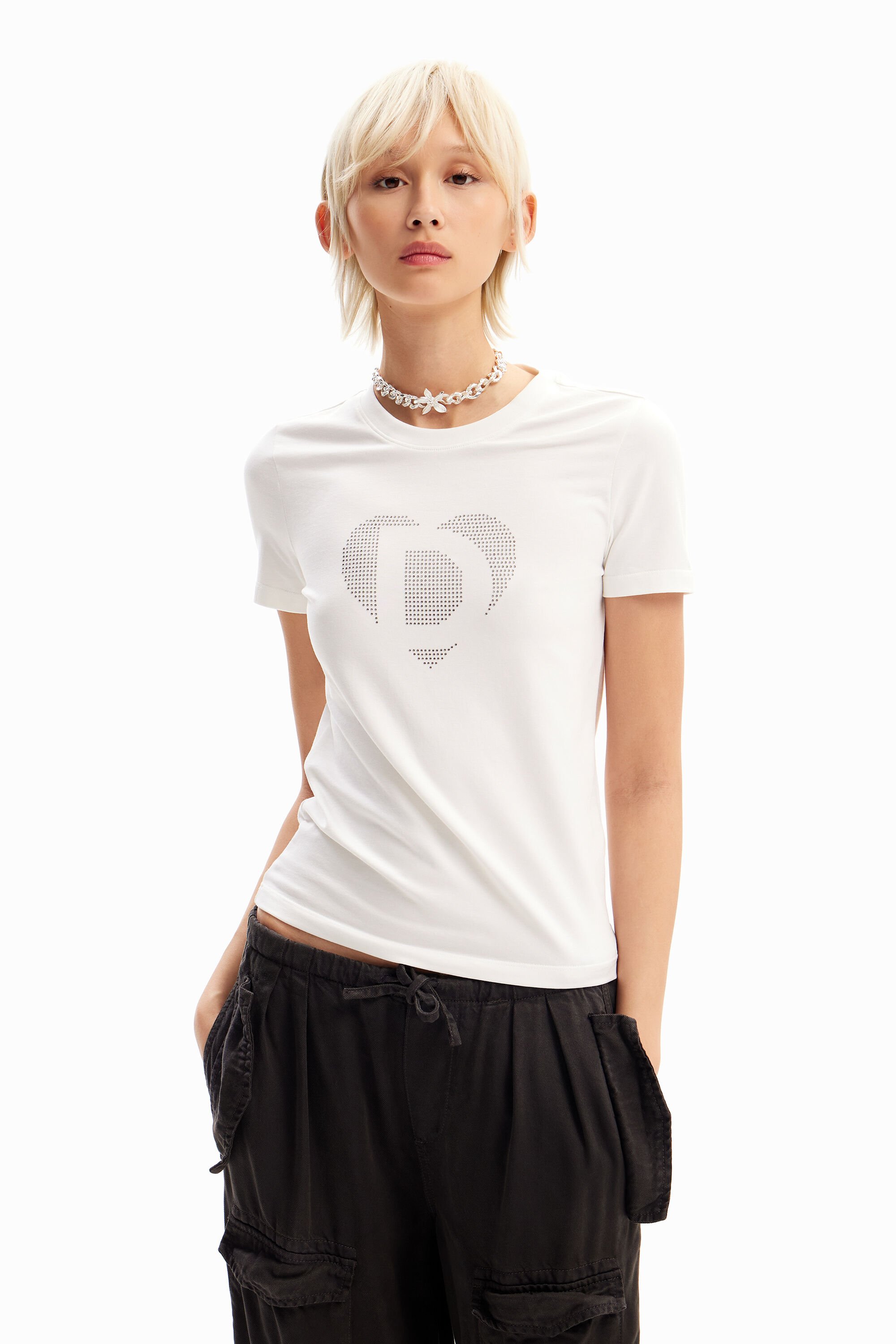 Desigual T-shirt logo stras - WHITE