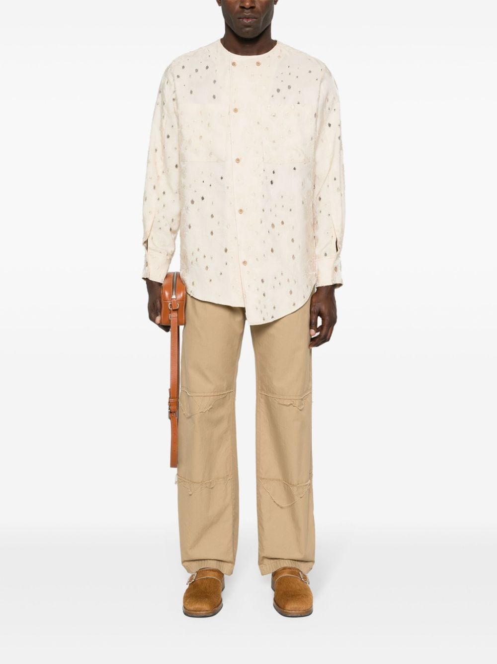 Andersson Bell floral-jacquard long-sleeve shirt - Beige