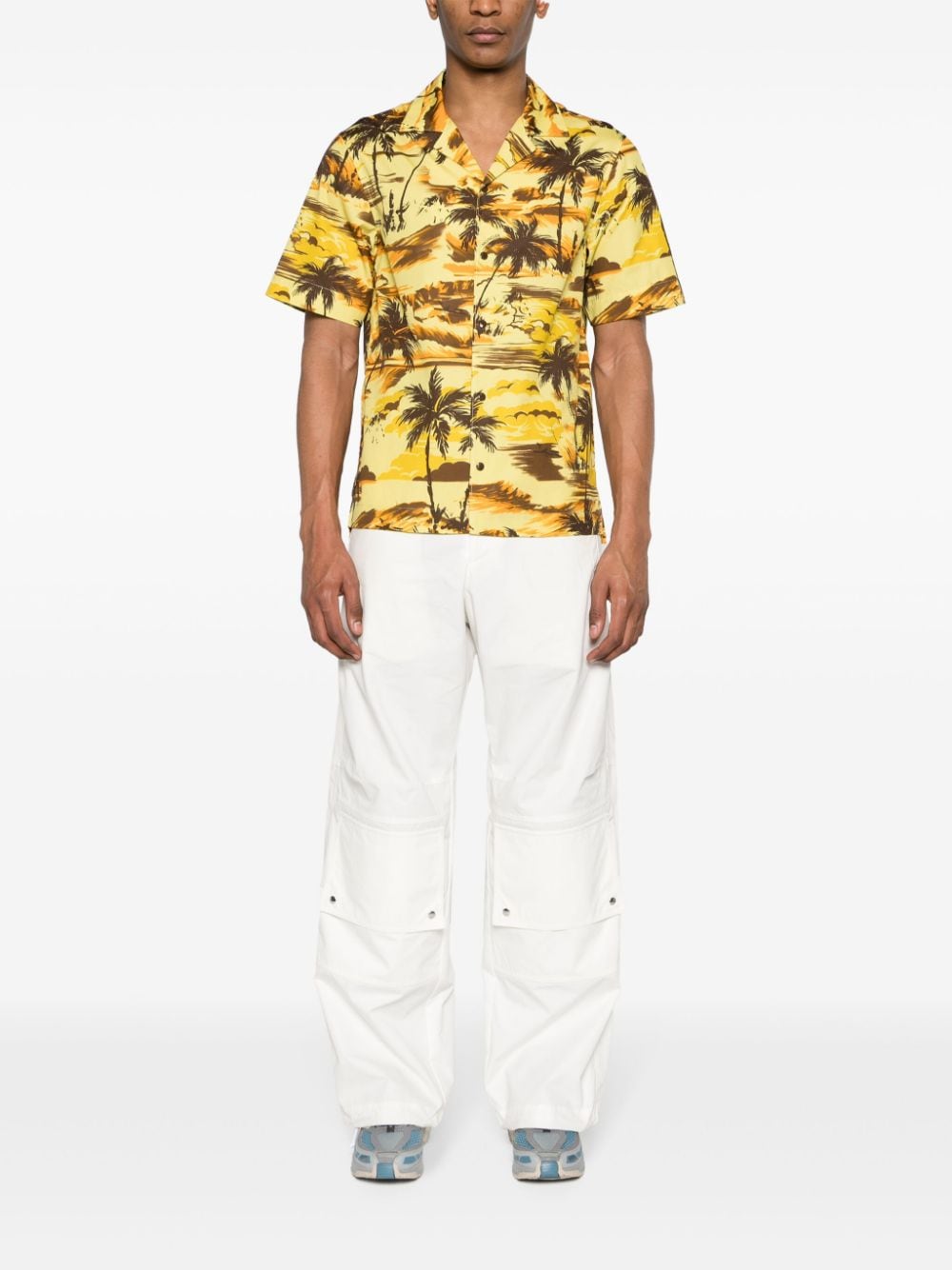 Moncler camp-collar palm tree-print shirt - Geel