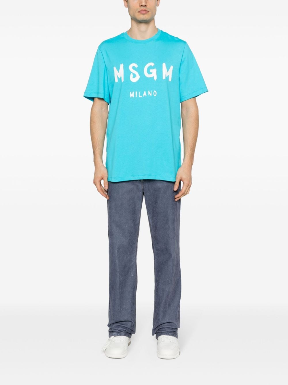 MSGM Katoenen T-shirt met logoprint - Blauw