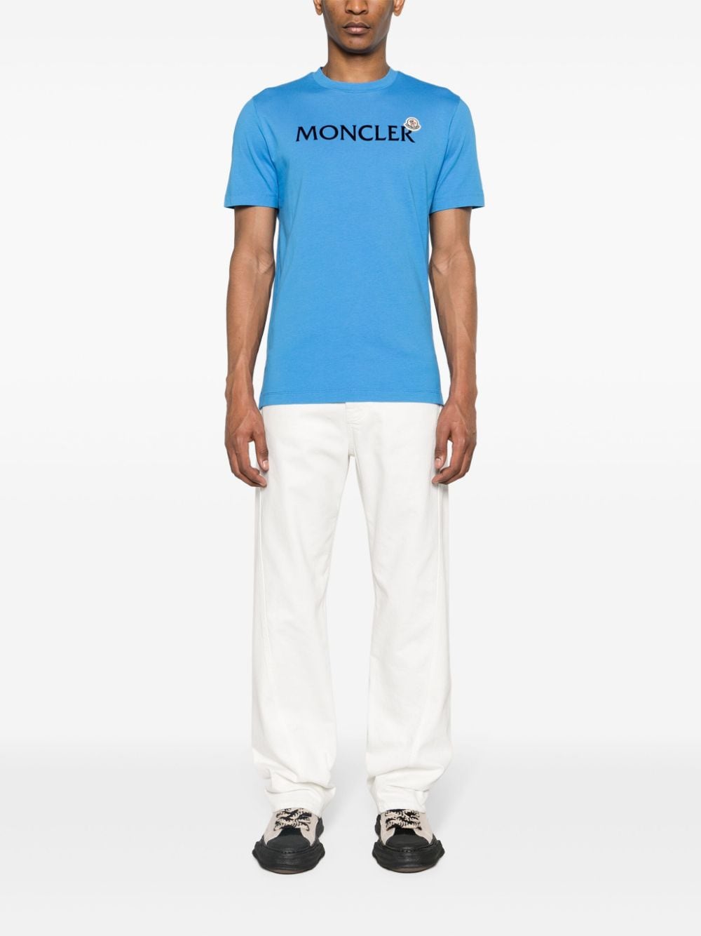 Moncler logo-flocked cotton T-shirt - Blauw
