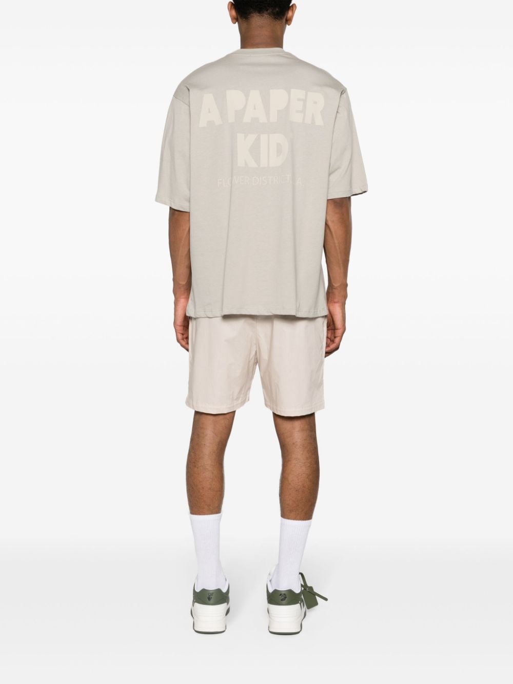 A Paper Kid logo-print drop-shoulder T-shirt - Grijs
