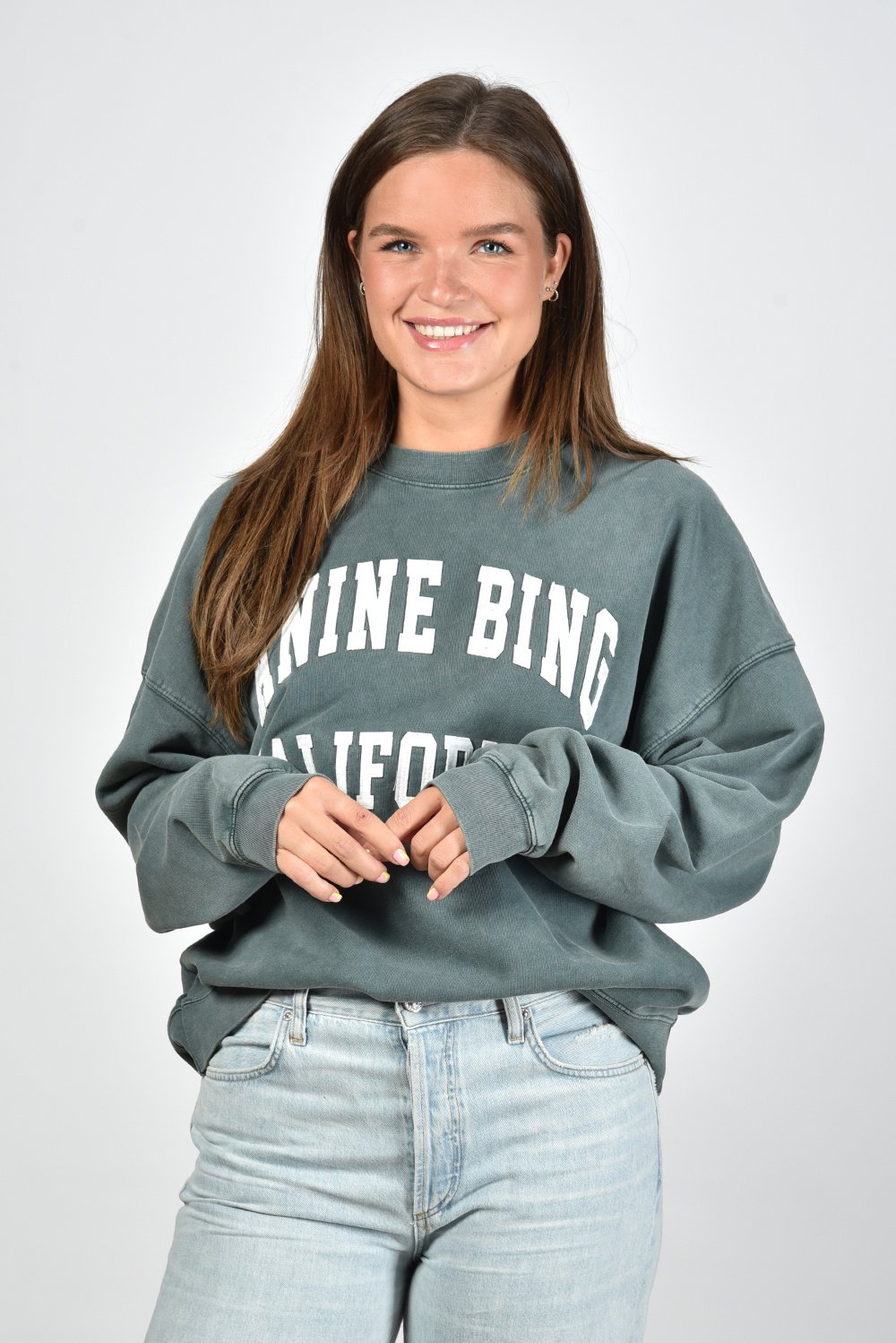 Anine Bing oversized trui Miles met print groen