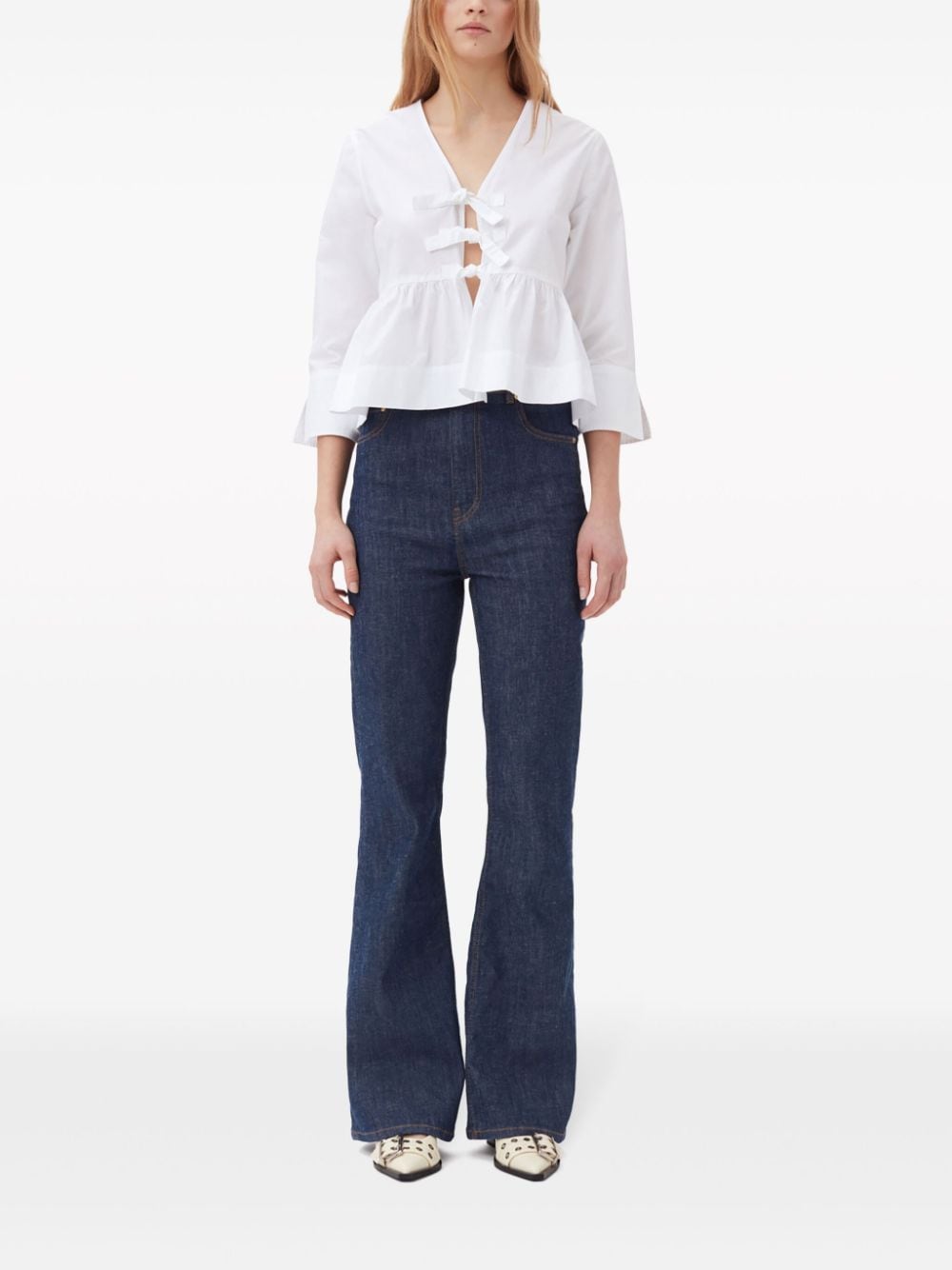 GANNI tie-fastened organic-cotton blouse - Wit