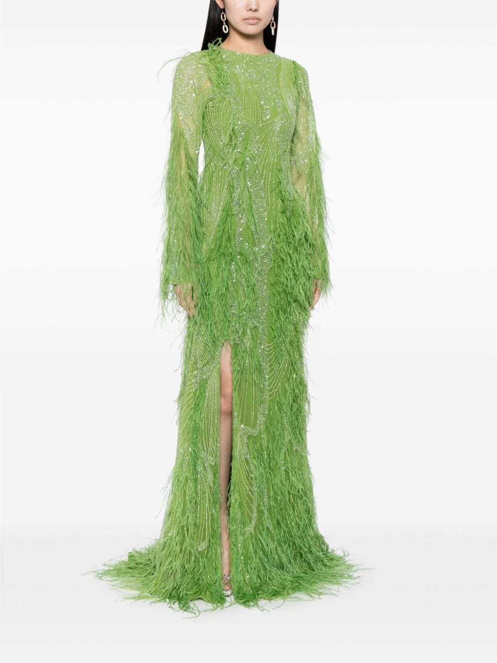 Rachel Gilbert Alice feather-detail maxi dress - Groen