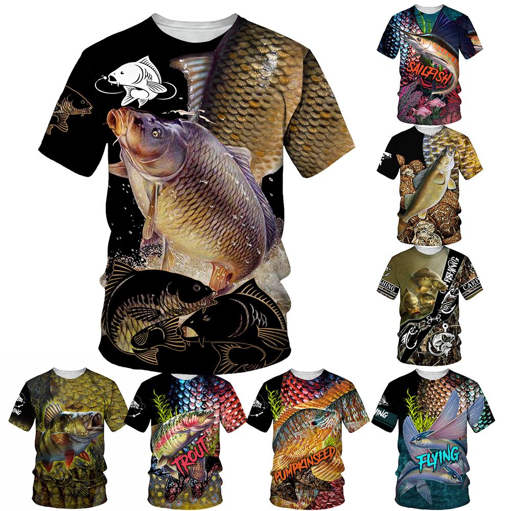 Rew Visserijshirt voor heren 3D-geprinte vis grafische grappige visser jacht T-shirts