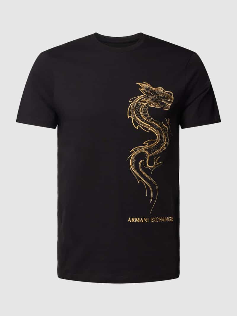 Armani Exchange T-shirt met motiefstitching, model 'Chinese Big Dragon'