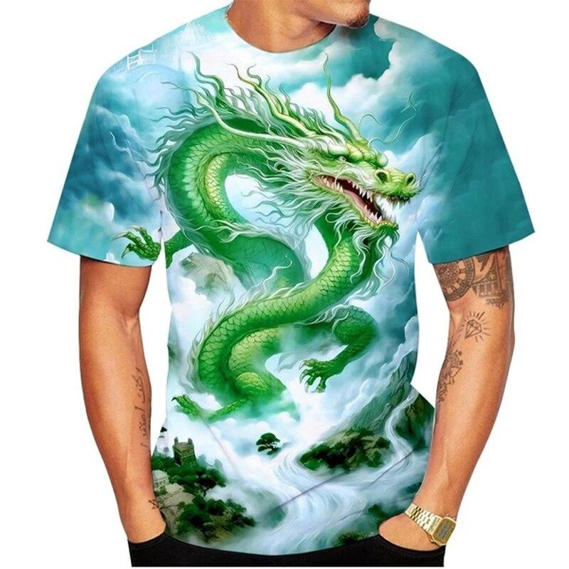 Chengyu New Fashion Chinese Dragon Graphic T Shirts For Men Summer Trend Casual Cool Totem Harajuku Printed Round Neck Short Sleeve Tees