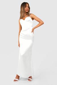 Boohoo Satin Corset Strappy Maxi Dress, White